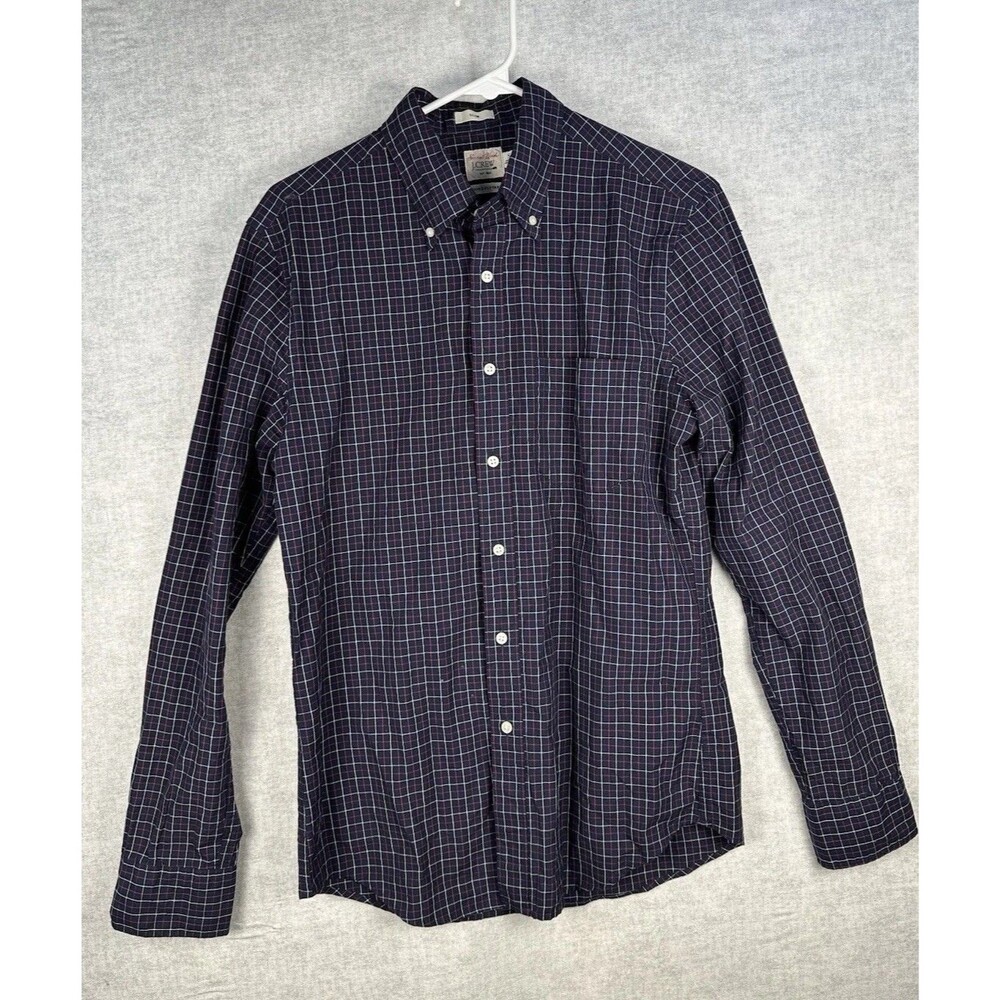 J. Crew Secret Wash Shirt Mens Small Blue/Red Plaid Slim Fit Button Up Cotton